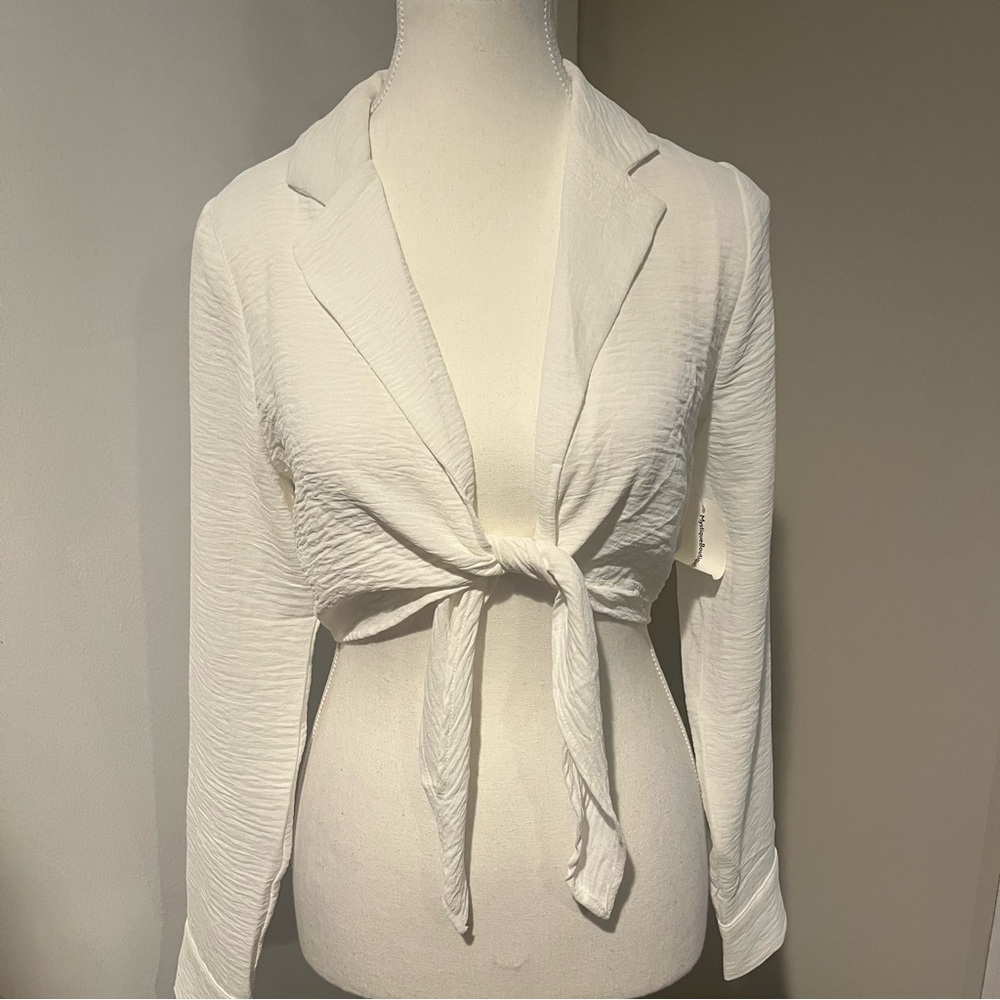 French Kiss White Tie Front Top Blouse